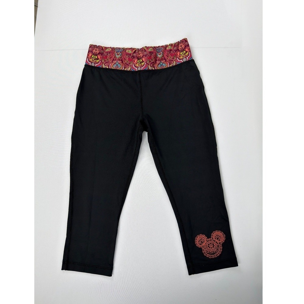 Vintage Disney Parks Mickey Mouse Paisley Waistband Cropped Leggings M